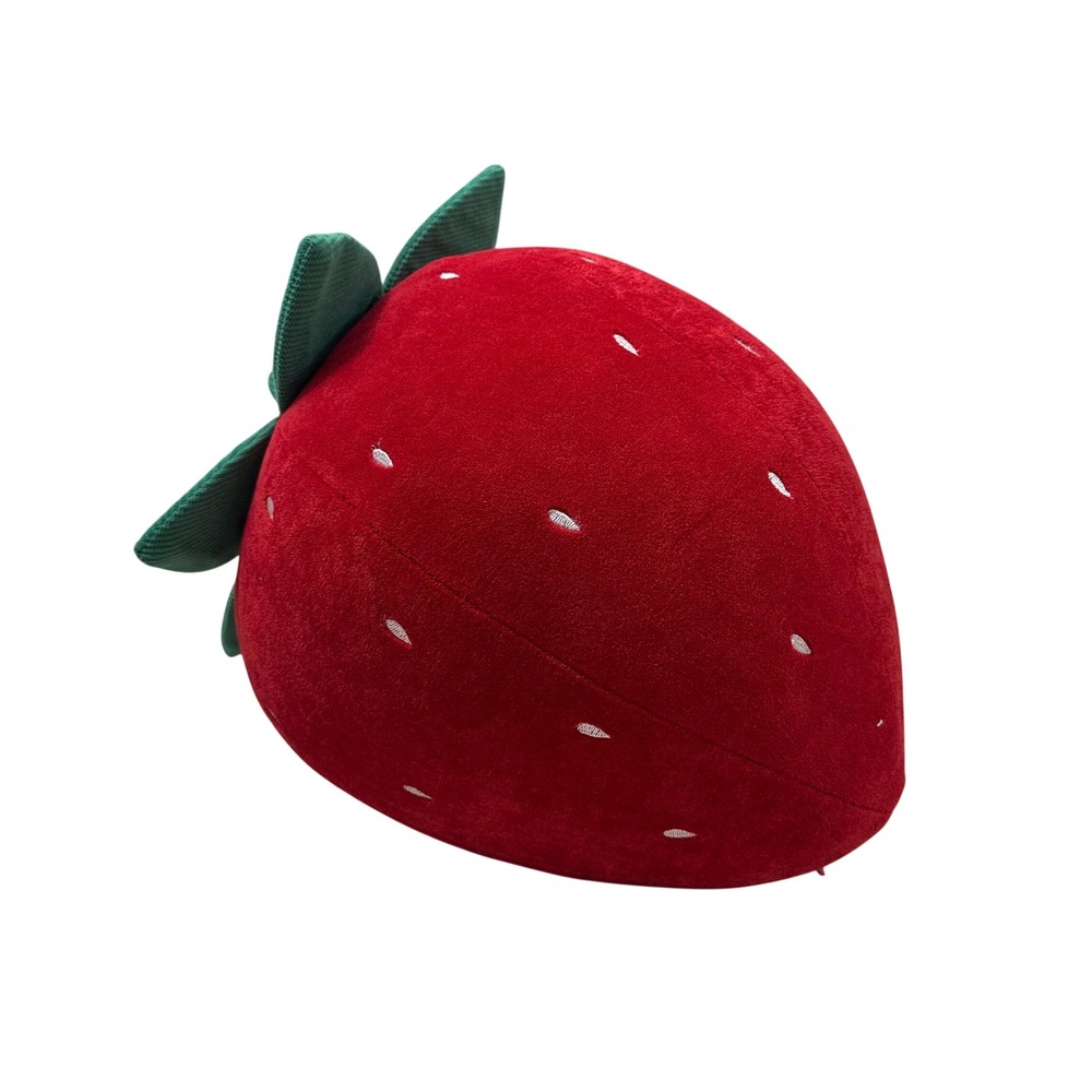 Brentwood Originals Strawberry Plush Floor Pillow Red Velvet Green Corduroy 15in